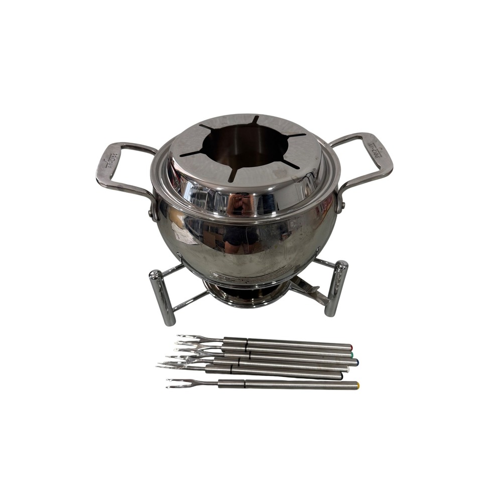 All-Clad Stainless Steel Fondue Pot Set with 6 Forks and Stand Silver